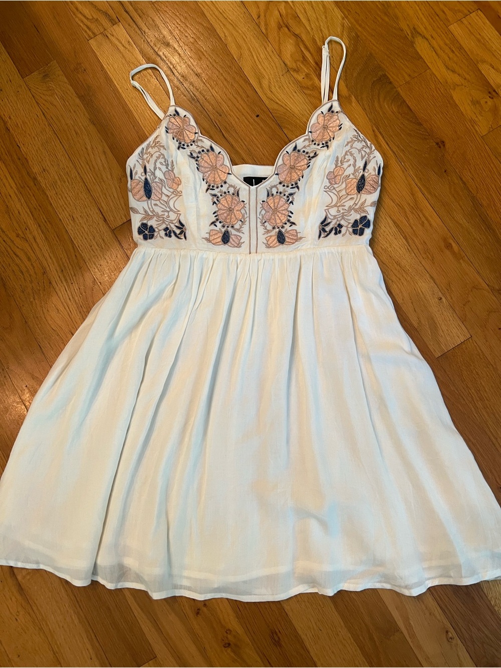 Lulu's Ivory Dress with Blush Pink and Navy Floral Embroidery